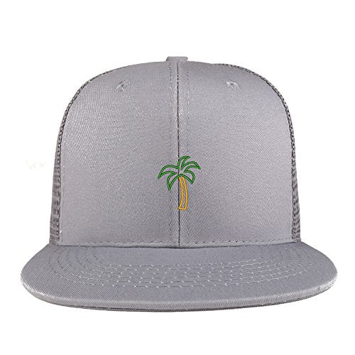 Trendy Apparel Shop Palm Tree Embroidered Cotton Flat Bill Mesh Back Trucker Cap