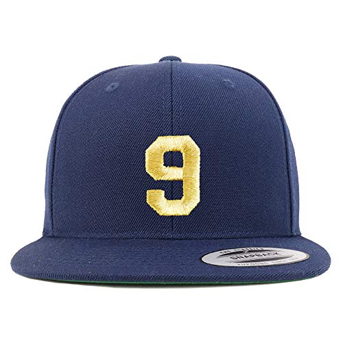 Trendy Apparel Shop Number 9 Gold Thread Flat Bill Snapback Baseball Cap