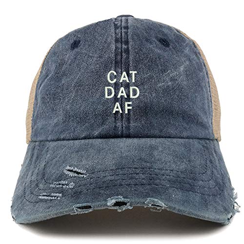 Trendy Apparel Shop Cat Dad AF Washed Front Mesh Back Frayed Bill Cap