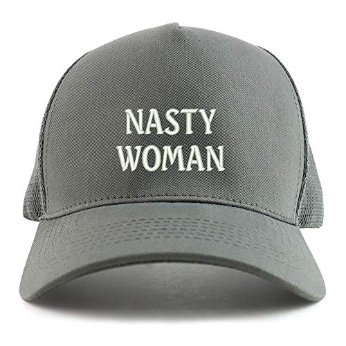 Trendy Apparel Shop Nasty Woman Embroidered Oversized 5 Panel XXL Trucker Mesh Cap