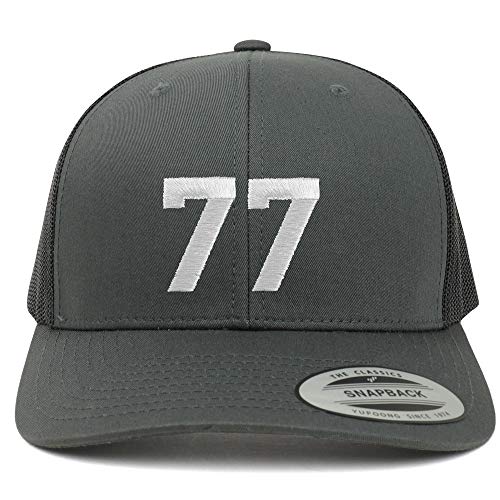 Trendy Apparel Shop Number 77 White Thread Embroidered Retro Trucker Mesh Cap