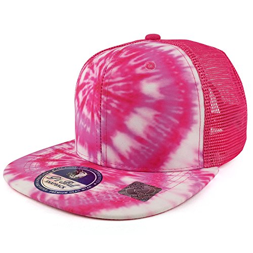 Trendy Apparel Shop Tie Dye Printed Mesh Back Flat Bill Snapback Cap