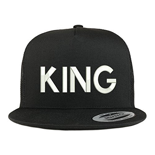 Trendy Apparel Shop King Embroidered 5 Panel Flat Bill Trucker Mesh Back Cap