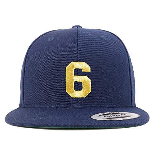 Trendy Apparel Shop Number 6 Gold Thread Flat Bill Snapback Baseball Cap