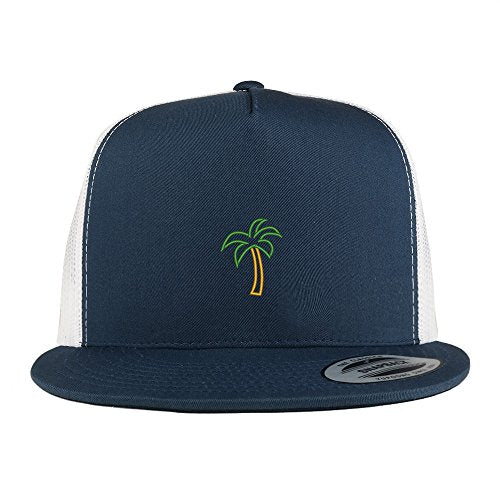 Trendy Apparel Shop Palm Tree Embroidered 5 Panel Flat Bill 2-Tone Trucker Mesh Cap