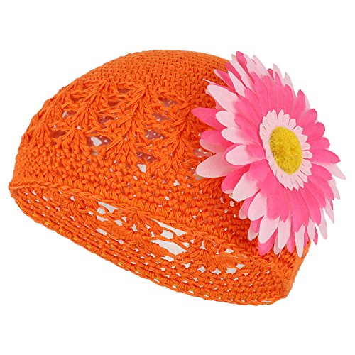 Trendy Apparel Shop Baby to Toddler Crochet Beanie hat with Removable Flower Pin