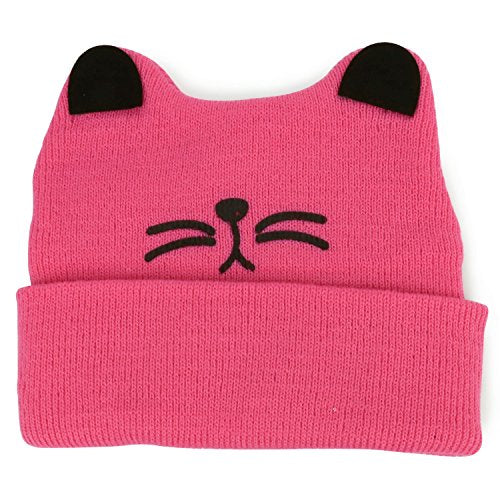 Trendy Apparel Shop Infant Size Cat Ear and Whiskers Embroidered Soft Knitted Cotton Beanie Hat