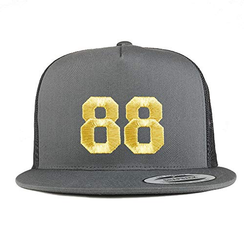 Trendy Apparel Shop Number 88 Gold Thread Embroidered Flat Bill 5 Panel Trucker Cap