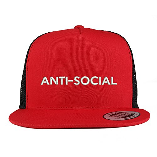 Trendy Apparel Shop Anti Social Embroidered 5 Panel Flat Bill 2-Tone Trucker Mesh Cap