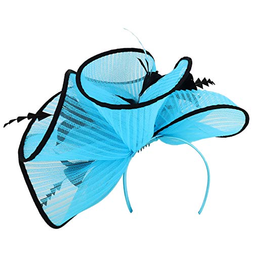 Trendy Apparel Shop Large Mesh Flower Decorated Feather Trim Fascinator Headband