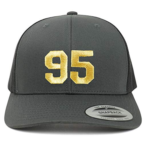 Trendy Apparel Shop Number 95 Gold Thread Embroidered Retro Trucker Mesh Cap