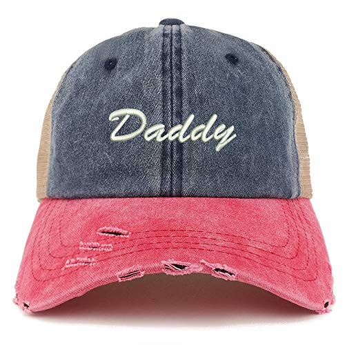 Trendy Apparel Shop Daddy Script Font Washed Front Mesh Back Frayed Bill Cap