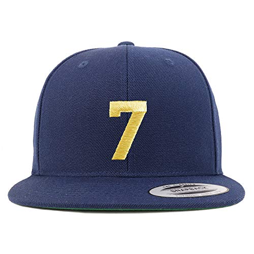 Trendy Apparel Shop Number 7 Gold Thread Flat Bill Snapback Baseball Cap