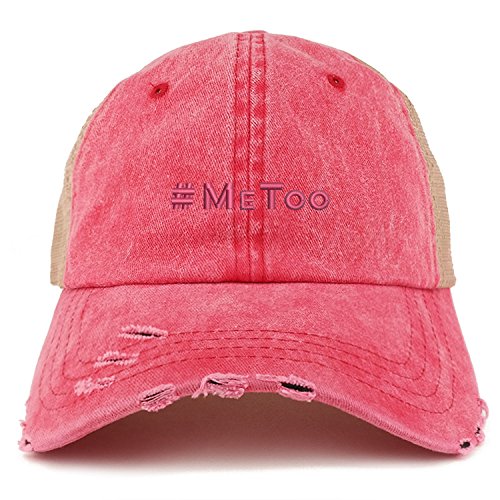 Trendy Apparel Shop MeToo Movement Hot Pink Embroidered Frayed Bill Trucker Mesh Cap