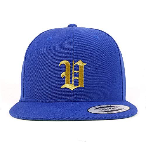 Trendy Apparel Shop Old English Gold V Embroidered Snapback Flatbill Baseball Cap