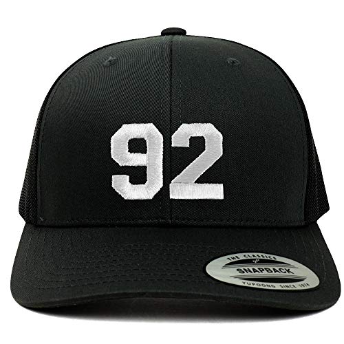 Trendy Apparel Shop Number 92 White Thread Embroidered Retro Trucker Mesh Cap