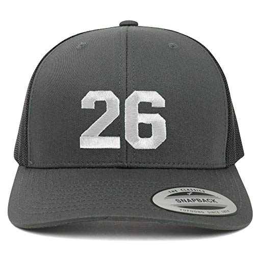 Trendy Apparel Shop Number 26 White Thread Embroidered Retro Trucker Mesh Cap