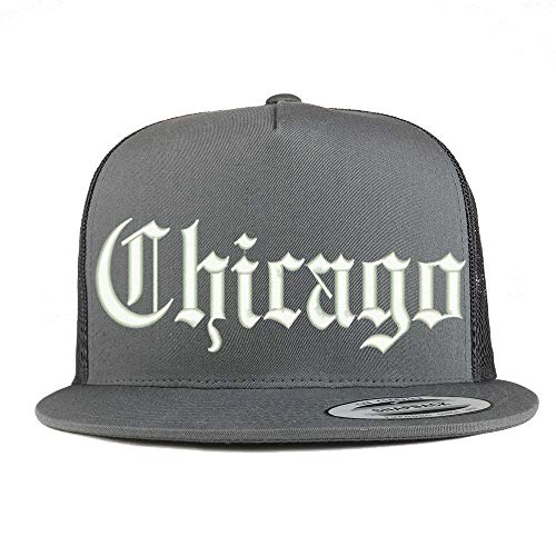 Trendy Apparel Shop Old English Font Chicago City Embroidered 5 Panel Mesh Cap