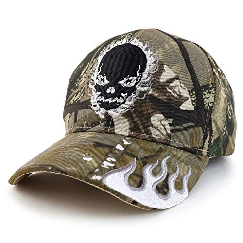 Trendy Apparel Shop Fire Skull Embroidered Flame Bill Structured Baseball Cap