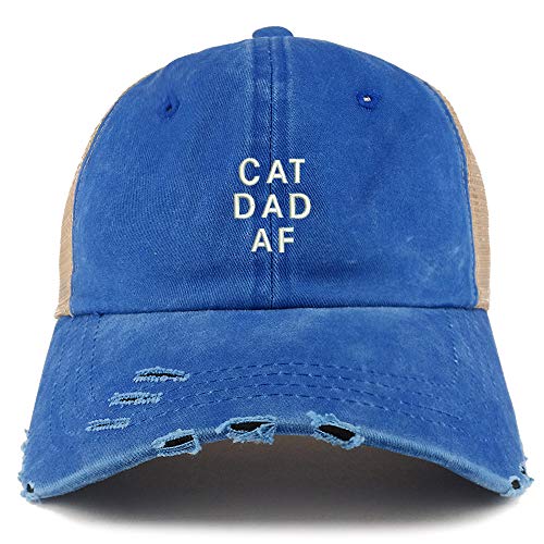 Trendy Apparel Shop Cat Dad AF Washed Front Mesh Back Frayed Bill Cap