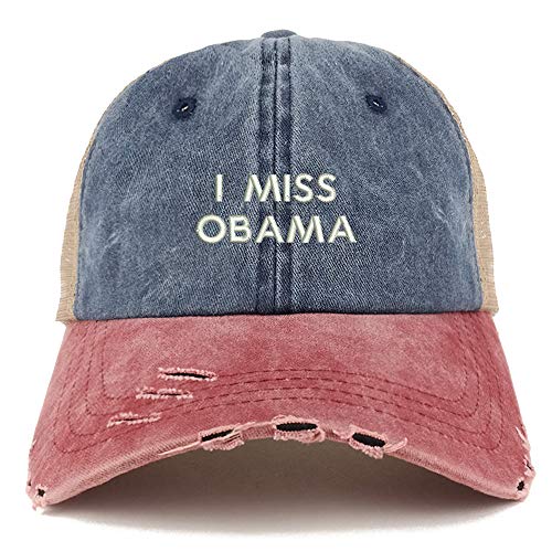 Trendy Apparel Shop I Miss Obama Washed Front Mesh Back Frayed Bill Cap