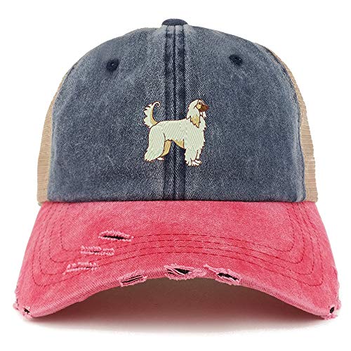 Trendy Apparel Shop Afghan Dog Embroidered Frayed Bill Trucker Mesh Back Cap