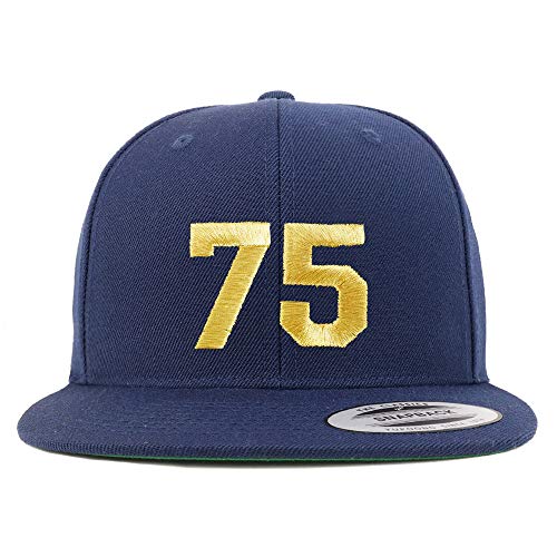 Trendy Apparel Shop Number 75 Gold Thread Flat Bill Snapback Baseball Cap