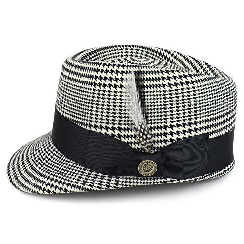 Trendy Apparel Shop Houndstooth Plaid Feather Grosgrain Band Military Wool Hat