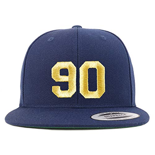 Trendy Apparel Shop Number 90 Gold Thread Flat Bill Snapback Baseball Cap