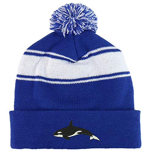 Trendy Apparel Shop Orca Killer Whale Two Tone Pom Striped Long Beanie Hat