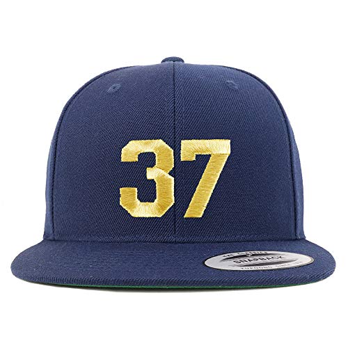 Trendy Apparel Shop Number 37 Gold Thread Flat Bill Snapback Baseball Cap