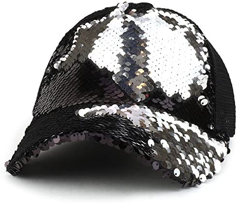 Trendy Apparel Shop Women's Ponytails Reversible Sequins Mesh Back Trucker Cap