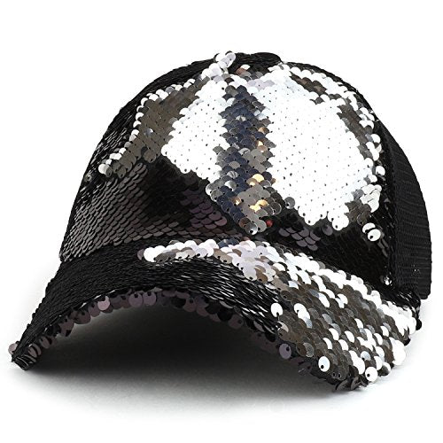 Trendy Apparel Shop Women's Ponytails Reversible Sequins Mesh Back Trucker Cap