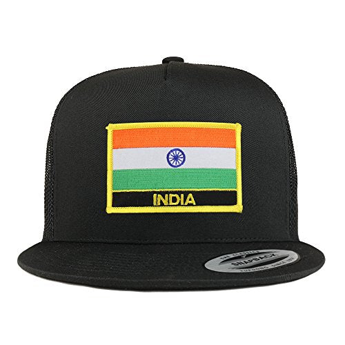 Trendy Apparel Shop India Flag 5 Panel Flatbill Trucker Mesh Snapback Cap