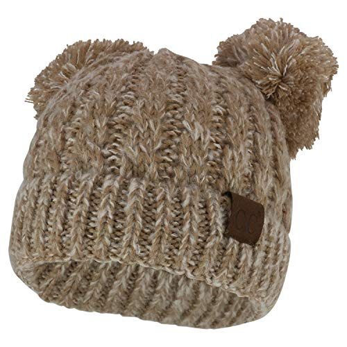 Trendy Apparel Shop Pom Pom Ears Winter Cable Knit Cuff Long Beanie