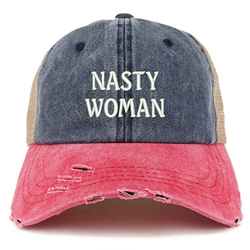 Trendy Apparel Shop Nasty Woman Washed Front Mesh Back Frayed Bill Cap