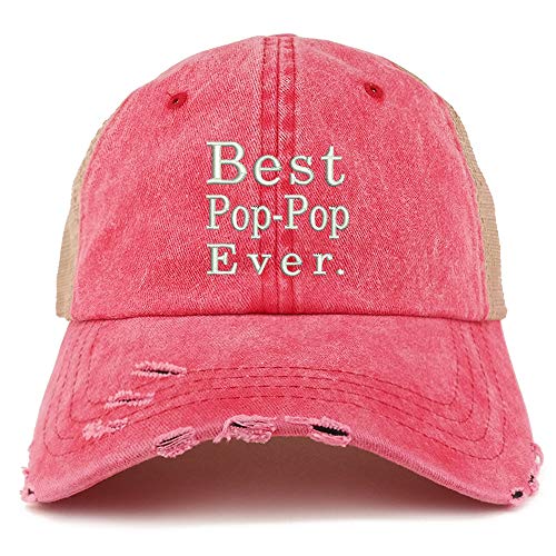 Trendy Apparel Shop Best Pop Pop Ever Washed Front Mesh Back Frayed Bill Cap