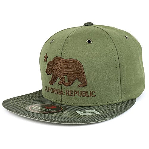 Trendy Apparel Shop California Republic Bear Embroidered Chamude Flatbill Snapback Cap