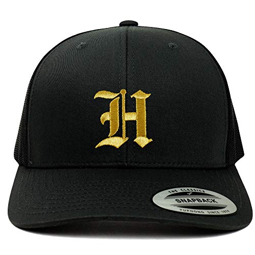 Trendy Apparel Shop Old English Gold H Embroidered Retro Trucker Mesh Baseball Cap