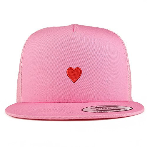 Trendy Apparel Shop Emoticon Heart Embroidered 5 Panel Flat Bill Trucker Mesh Back Cap