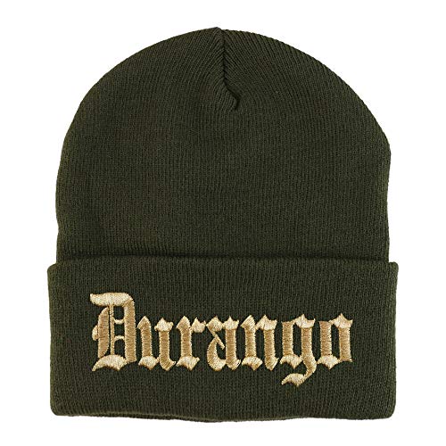 Trendy Apparel Shop Old English Durango Gold Embroidered Acrylic Knit Beanie Cap