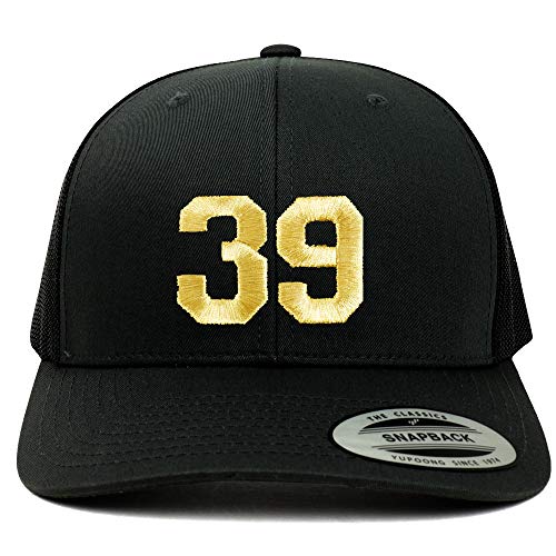 Trendy Apparel Shop Number 39 Gold Thread Embroidered Retro Trucker Mesh Cap