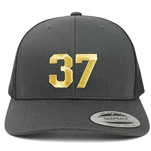 Trendy Apparel Shop Number 37 Gold Thread Embroidered Retro Trucker Mesh Cap