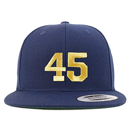 Trendy Apparel Shop Number 45 Gold Thread Flat Bill Snapback Baseball Cap