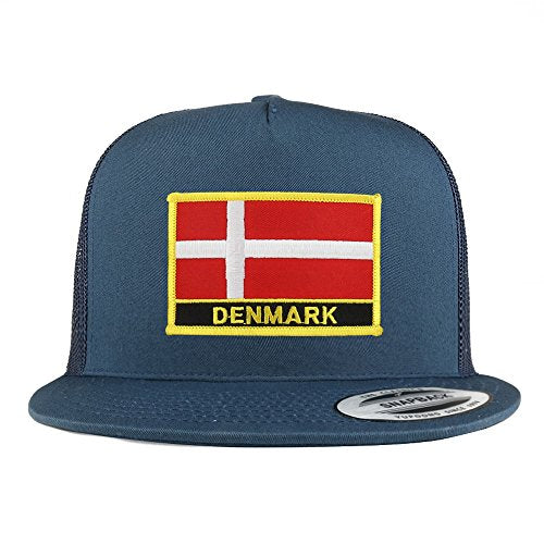 Trendy Apparel Shop Denmark Flag 5 Panel Flatbill Trucker Mesh Snapback Cap