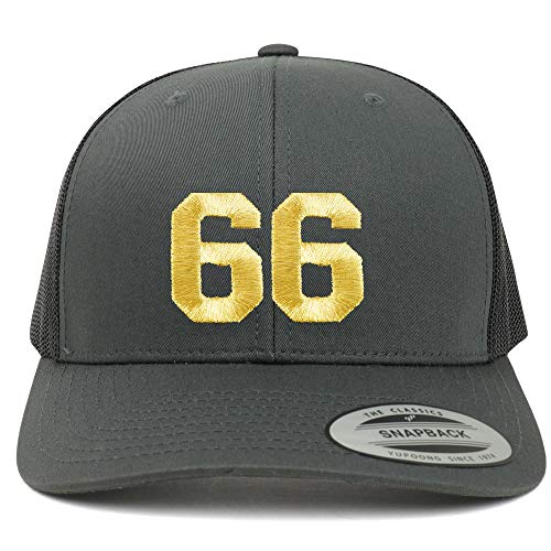 Trendy Apparel Shop Number 66 Gold Thread Embroidered Retro Trucker Mesh Cap