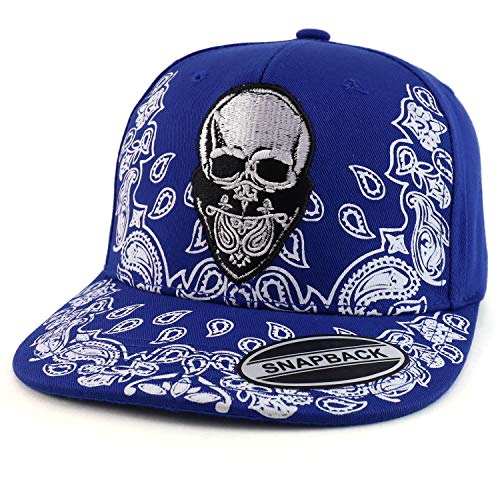 Trendy Apparel Shop Paisley Bandana Skull Embroidered Flatbill Baseball Cap