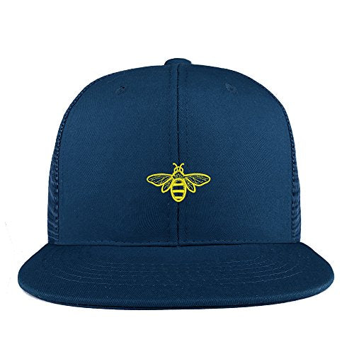 Trendy Apparel Shop Bee Embroidered Cotton Flat Bill Mesh Back Trucker Cap