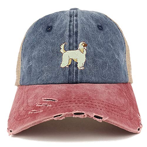 Trendy Apparel Shop Afghan Dog Embroidered Frayed Bill Trucker Mesh Back Cap