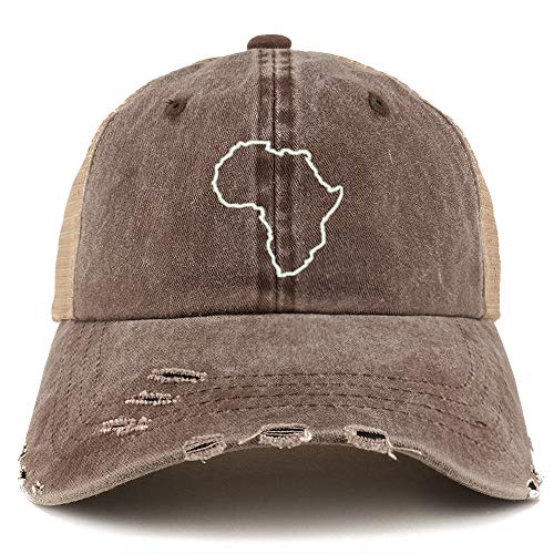 Trendy Apparel Shop Africa Map Outline Washed Front Mesh Back Frayed Bill Cap